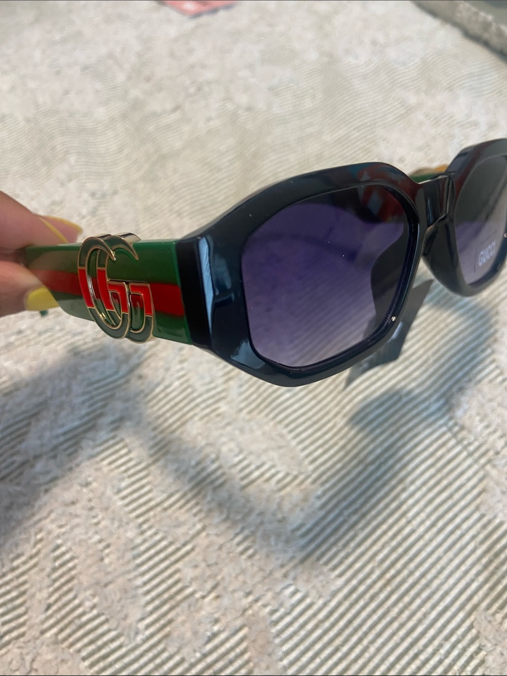 Black Sunglasses with Green and Red Stripe Temples